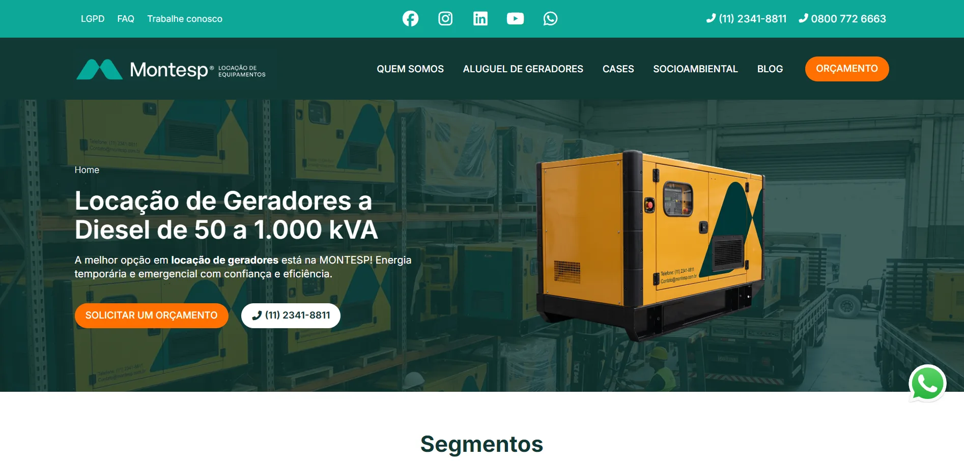 MONTESP — Locação de Geradores a Diesel